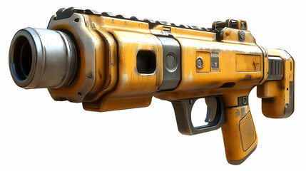 Fototapeta premium A futuristic yellow firearm with a sleek design and wear marks.