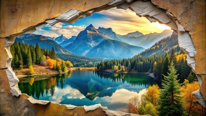 Obraz premium Captivating Ripped Paper Background with Stunning Landscape Photography for Creative Projects