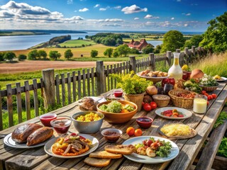 Captivating scenic food photography along the German-Danish border showcases wild boar fencing, highlighting Schleswig-Holsteinâ€™s natural beauty and culinary delights in a stunning backdrop.