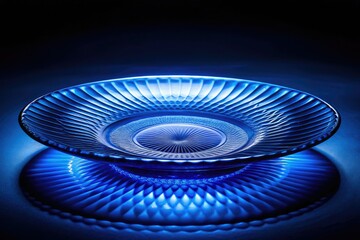 Capture a stunning silhouette of a glass plate adorned with a brilliant blue centerpiece, offering endless possibilities for artistic photography and creative expression.