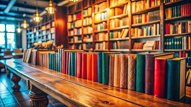 A charming bookstore filled with vintage books arranged on tables invites education and reading enthusiasts to explore a world of knowledge and imagination.