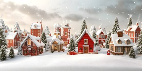 Fototapeta premium Christmas village with Snow in vintage style. Winter Village Landscape. Christmas Holidays. Christmas Card