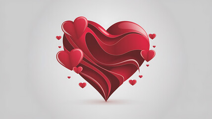 Red heart with swirls and small hearts, Valentine's Day love and romance. 
