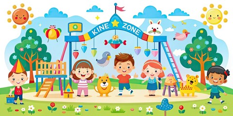 Cartoon Style Kids Zone Play Banner for Kindergarten Fun - Colorful and Engaging Design