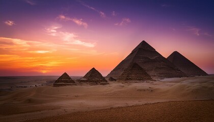 Ancient pyramids at sunset