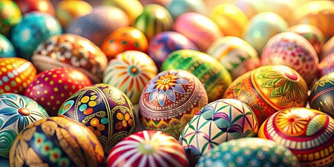 Fototapeta premium Celebrate with a lively Easter egg pattern backdrop! This colorful design adds a festive touch to decorations and celebrations, bringing joy to your springtime events.