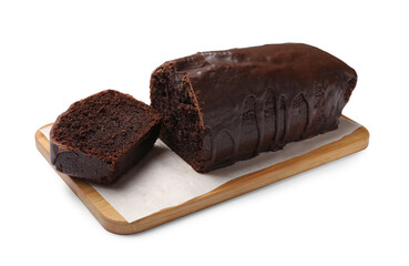 Tasty chocolate sponge cake isolated on white