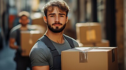 Confident Delivery Worker Holding Box Outdoors