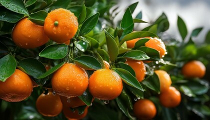 Ripe oranges on a tree