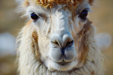 Fototapeta premium Andes region Bolivia lama. Closeup lama portrait.