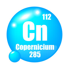 Copernicium icon. Cn chemical element. Atomic number 112. Mass 285.