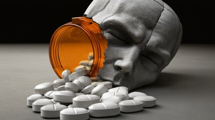 A striking 3D illustration depicting the opioid epidemic as a devastating medical crisis, where prescription painkillers threaten a patient's health and highlight the dangers of addiction