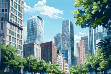 Obraz premium Modern urban landscape, vibrant city life, diverse architecture, bustling streets, contemporary design elements, community interaction