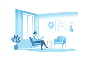 Fototapeta premium Calming Blue Gradient Illustration, smooth transitions of blue hues creating a serene and tranquil visual experience, ideal for soothing backgrounds.