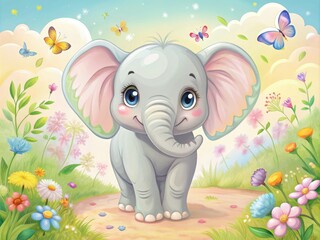 Adorable baby elephant vector art in gentle hues, perfect for children's illustrations. The soft colors create a whimsical, charming design that delights young audiences.