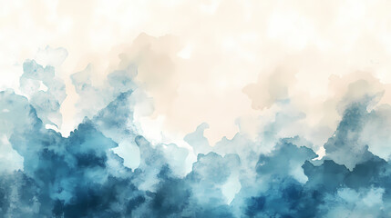 Fototapeta premium Abstract watercolor flow blot smear landscape painting. blue and beige color canvas texture horizontal background. Watercolor Landscape. Illustration