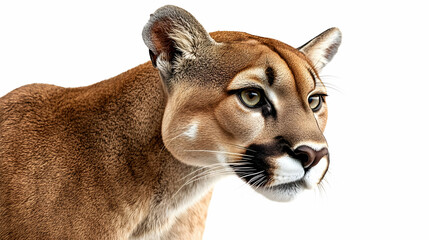 Obraz premium Realistic depiction of a puma's head against a white background.