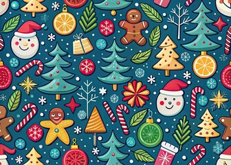 Cute Hand Drawn Christmas Pattern for Wrapping Paper and Fabric Design
