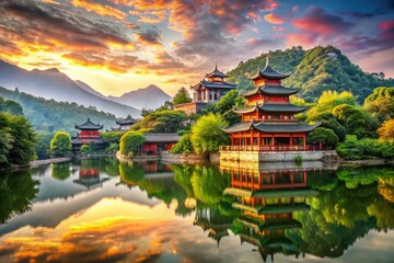 Fototapeta premium Spectacular photos illustrating the varied landscapes and rich cultural traditions of China, capturing the essence of its natural wonders and historical significance in striking detail.