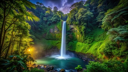 Stunning La Fortuna Waterfall in Costa Rica cascades majestically amidst vibrant tropical rainforest, creating a captivating natural spectacle that enchants every visitor with its beauty.