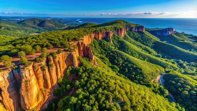 Aerial View of Cliffs Over Bagnols-en-Foret in Massif des Maures, Var, Stunning Landscape Photography
