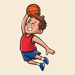 Boy Playing Basketball Cartoon Vector Icon Illustration