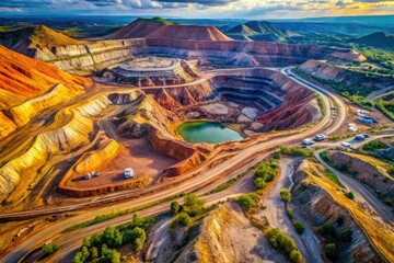 Aerial View of Industrial Mine Landscape: Nature and Industry Harmoniously Blending Together