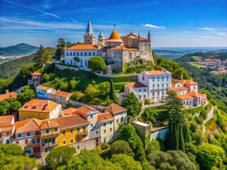Obraz premium Aerial View of Sintra: National Palace and Moorish Fortress near Lisbon, Portugal