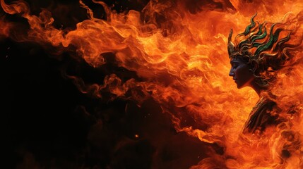 Fiery spirit illustration with dramatic flames and intense colors.