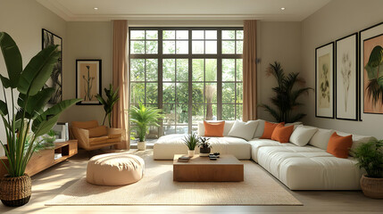 Fototapeta premium Cozy living room with plants and natural light.