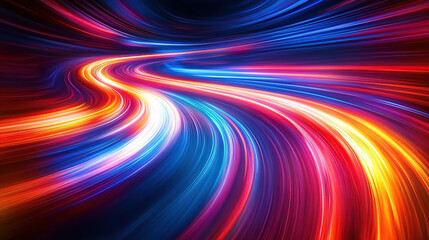 Obraz premium Abstract speed light background with colorful lights, motion blur, and glowing trails in blue, red, and orange colors