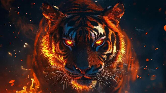 Fiery Tiger with Glowing Eyes Seamless Loop Background Video