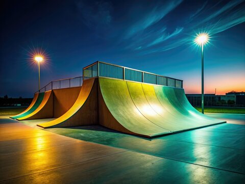 A minimalist skatepark half-pipe ramp designed for skateboarding and inline skating, providing a versatile space for riders to perform tricks and enhance their skills.