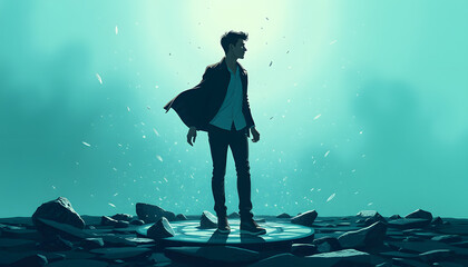 equilibrist walking on muddled thoughts digital illustration isolated with white highlights, png