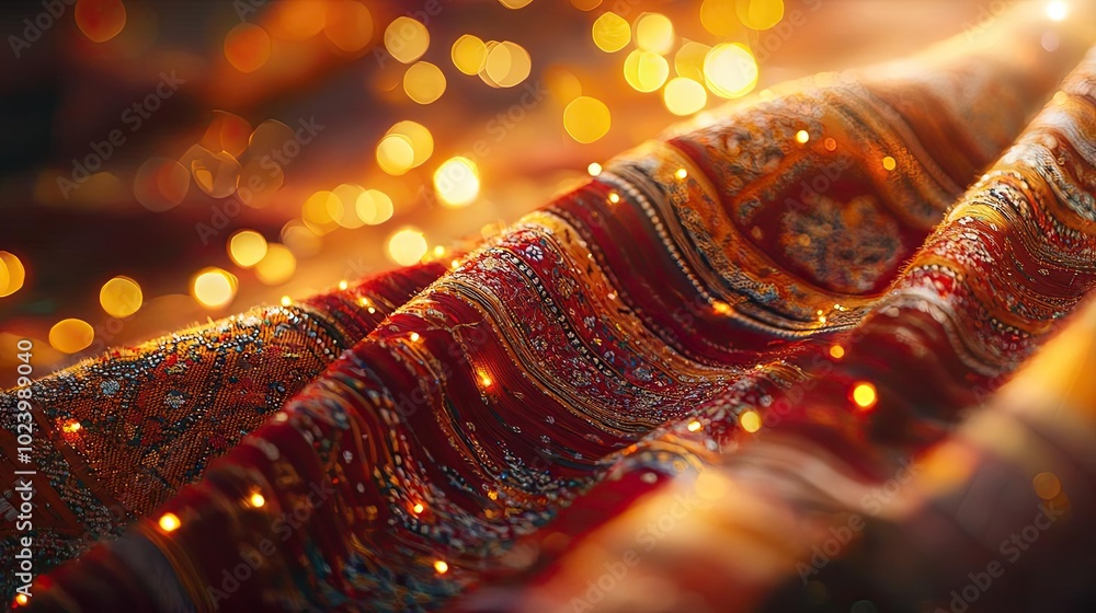 Aufkleber luxurious fabric draped elegantly with sparkling lights, creating a warm and enchanting atmosphere o