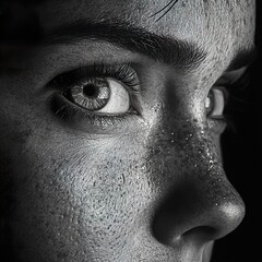 Intense Close-Up Portrait of a Woman's Face in Black and White