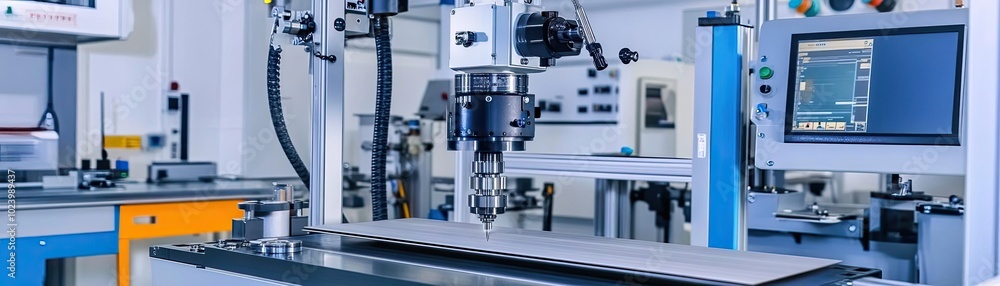 Poster modern manufacturing setup showcasing advanced machinery and precision tools in a high-tech laborato
