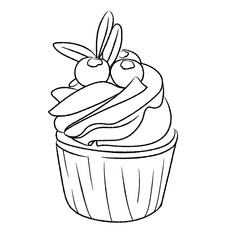 Cupcake outline illustration on transparent background. Food coloring page for kids