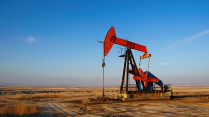 Oil Pump Jack in Open Landscape at Sunset