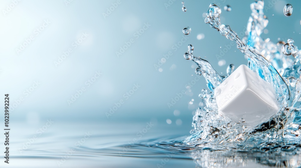 Aufkleber an image capturing a white cube as it splashes into crystal clear water, creating dynamic droplets a
