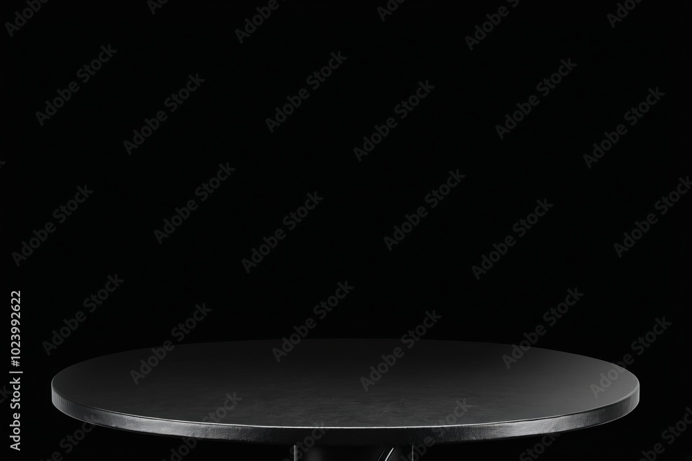 Poster an empty dark round metal plate podium, creating a minimalistic design with no one present for produ