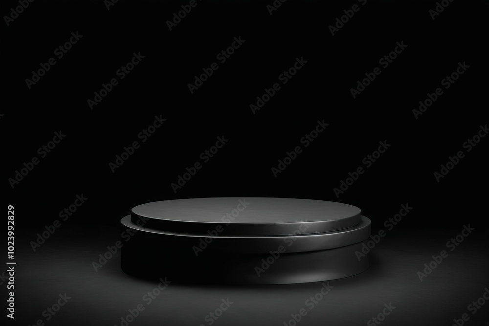 Poster an empty black round metal plate podium, creating a minimalistic design with no one present for prod