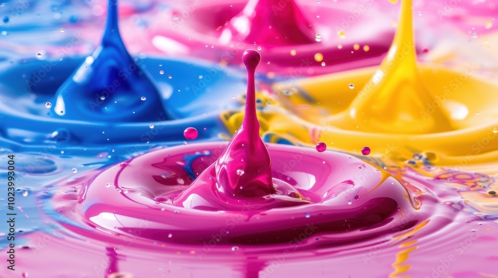 Poster Vibrant Droplets in Colorful Liquid Splash Art