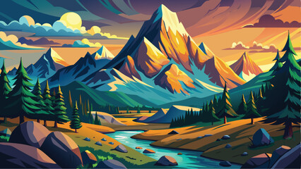Majestic Mountain Landscape Vector Art Stunning Peaks in a Beautiful Background Illustration