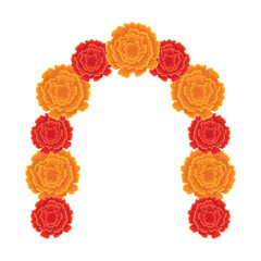 Arch made of orange and red marigold flowers, Vector