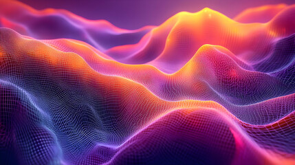 Fototapeta premium Abstract 3D wireframe landscape with vibrant neon colors flows and bends.
