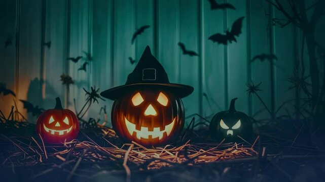 halloween scary pumpkins and bats flying halloween scary night halloween 4k video