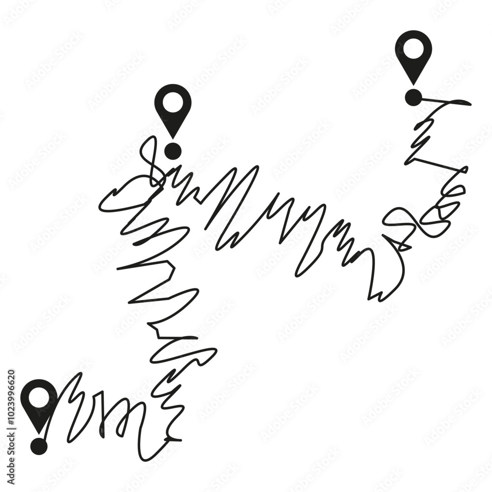 Poster route map icon. abstract vector path. navigation location symbol. curved line route.