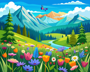 Fototapeta premium landscape with flowers