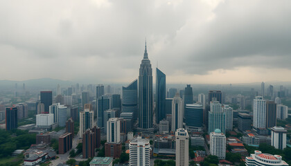 Fototapeta premium rising drone shot of manila philippines on a gloomy day isolated with white highlights, png